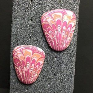 Marbleized Ceramic Earrings Pink Purple Orange Swirl Drag Retro BoHo Barbie